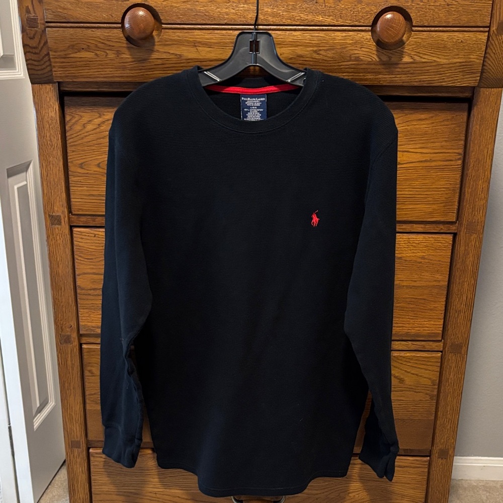 Polo Ralph Lauren Long Sleeve Waffle-Knit Sleep Shirt Black Mens Large